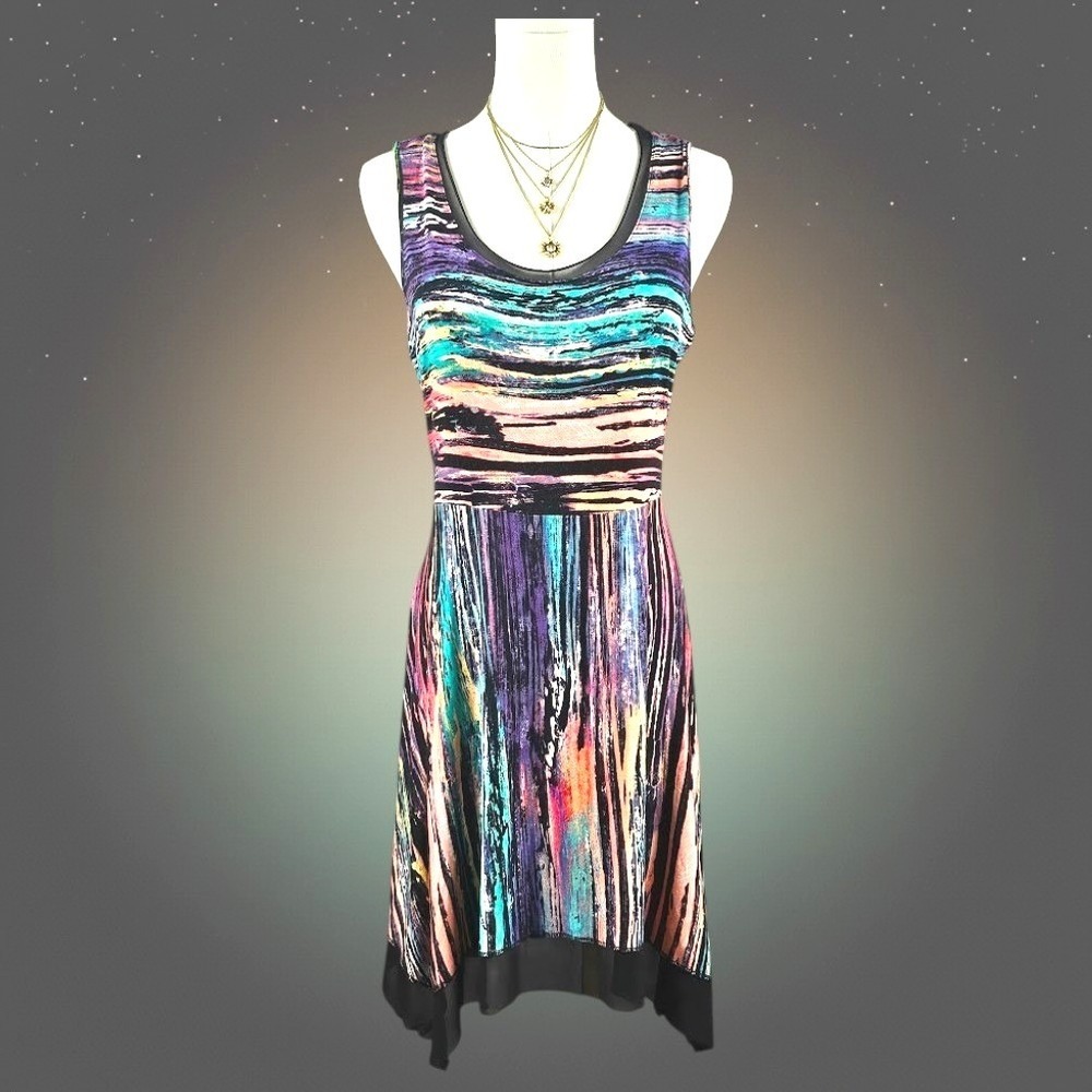 Boho Hippie Festival Handkerchief Hem Dress M Abstract Mesh Cable & Gauge